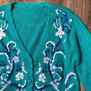 Vintage Floral Knit V-Neck Cardigan